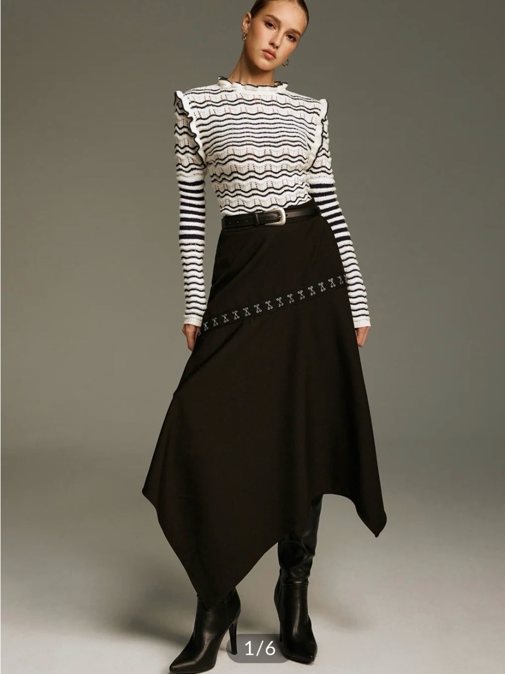 Commense Black Asymmetrical Hem Midi Skirt